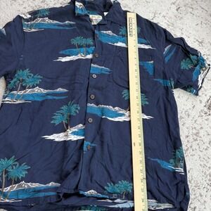 Island Fever Mens Large Navy Tropical Palm Tree Rayon  Shirt hawaiian button